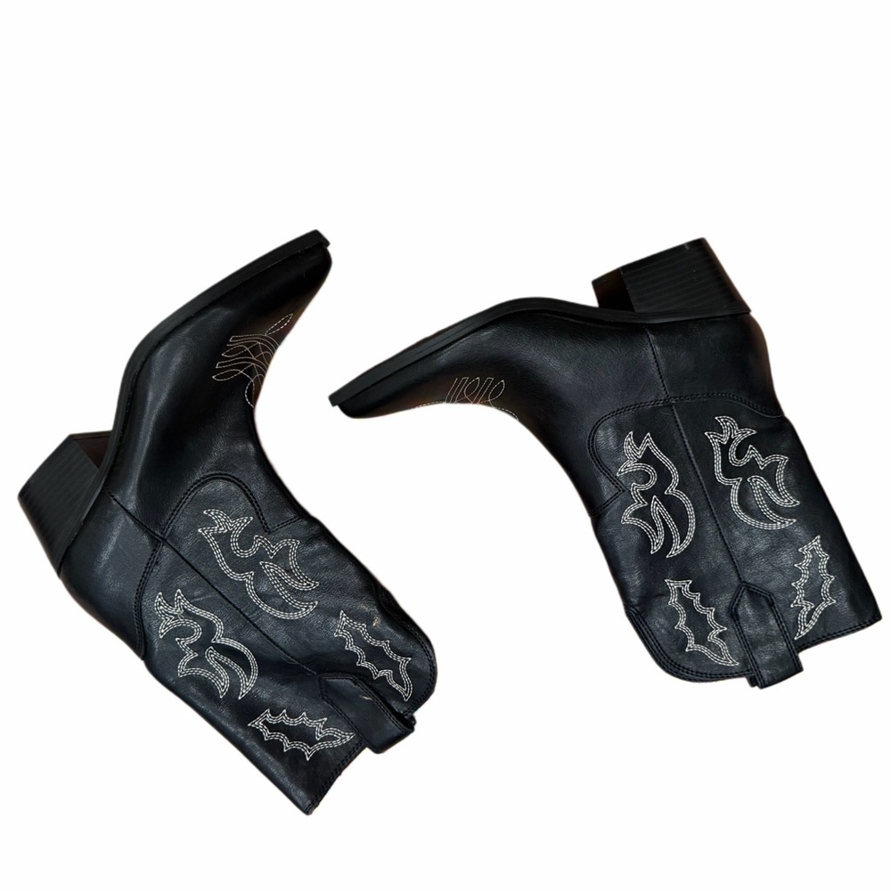 Black Embroidered Western Ankle Boots